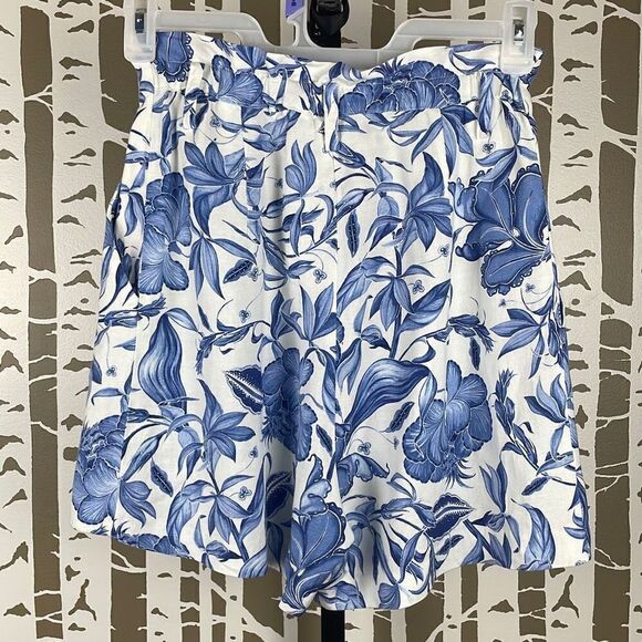 Tropical Print Paperbag High Waist Linen Blend Shorts 4 - Picture 2 of 12